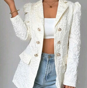 Lapel Collar Elegant Gigot Sleeve Waist-Decorative Button Casual Suit Jacket